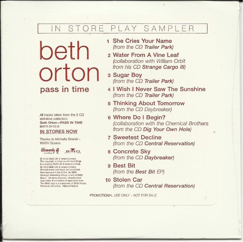 BETH ORTON Pass in time SAMPLER ADVNCE PROMO CD SEALED