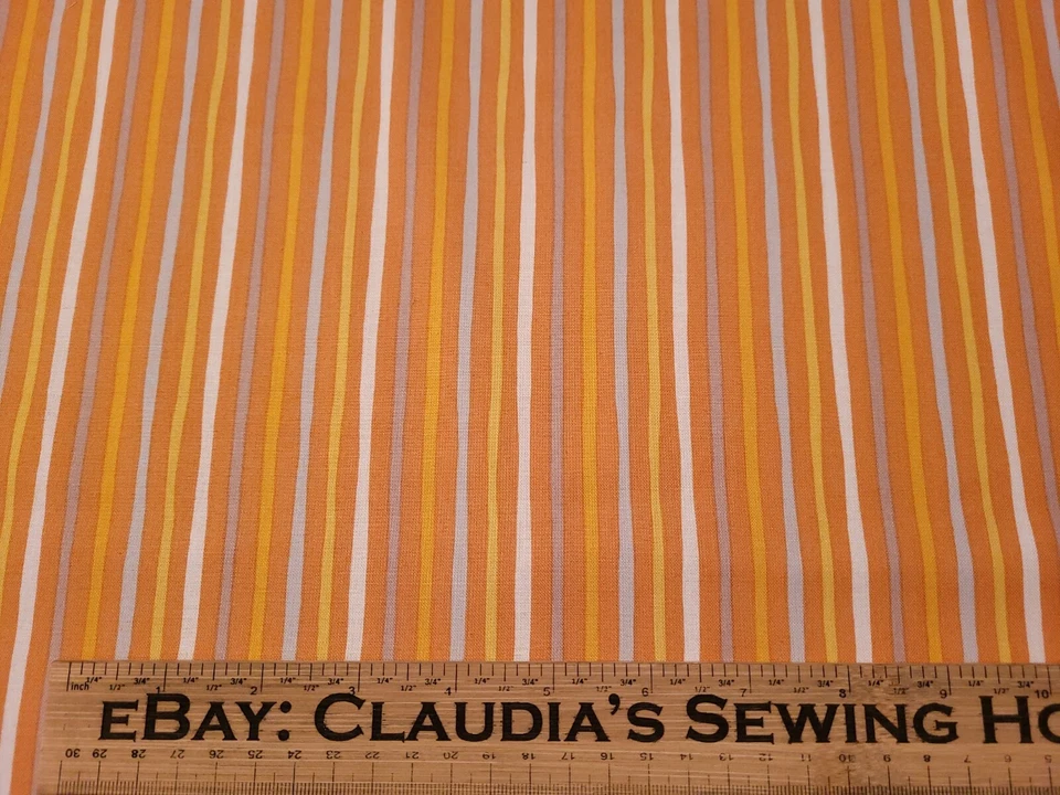 Special Delivery BTY Studio 8 Quilting Treasures Orange Gold Gray White Stripe - Image 2 of 3