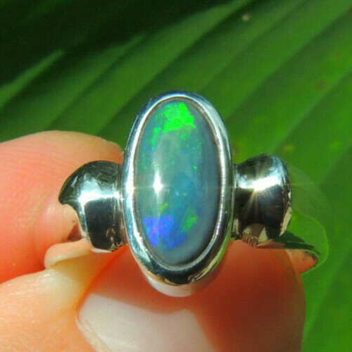 Australian Black Opal Ring Sterling Silver Dark Lightning Ridge Ring Size US7.5 - Bild 6 von 11