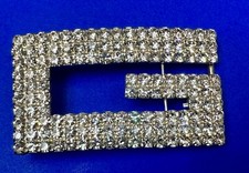 Initial Letter G Clear Rhinestone Accented Covered Silver Tone Belt Buckle