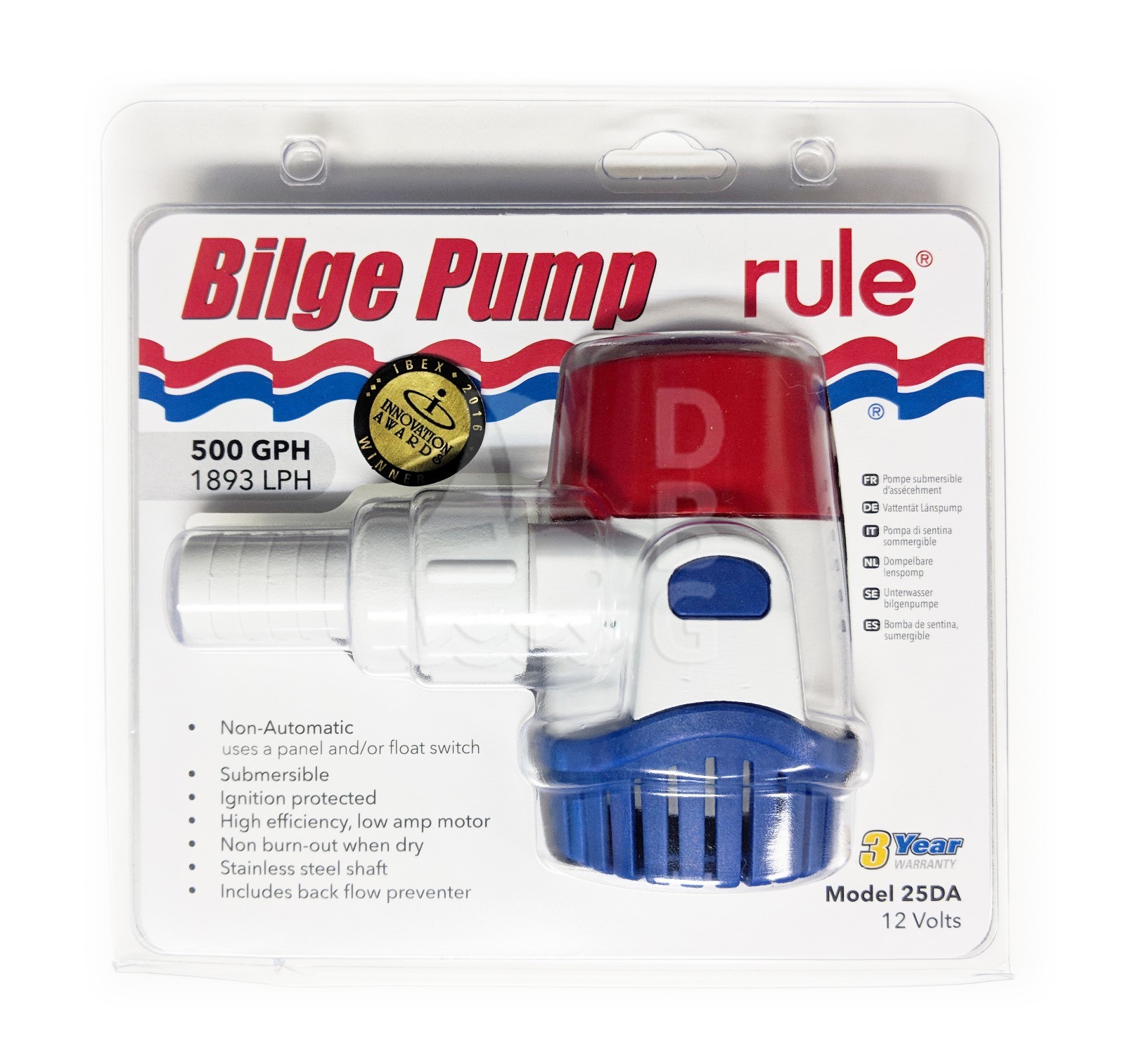 RULE 500GPH Submersible Marine Bilge Pump 12V RWB801 Marine Boat