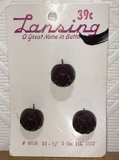 Vintage Lansing Maroon Harlequin Plastic Shank Buttons on Card 5/8" Set of 3