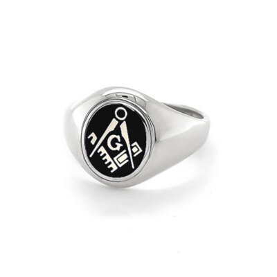 Silver Reversible Shield Head Square and Compass Masonic Ring - Masonic