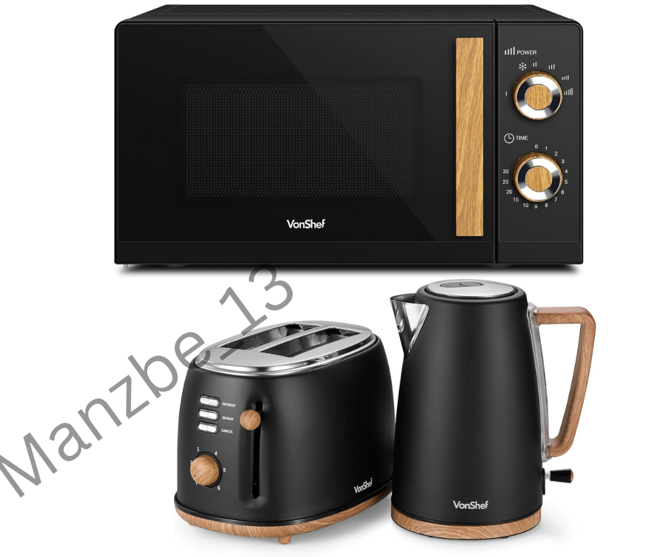 Scandi Style Black Wood Effect 3KW Kettle Slot Toaster 20L