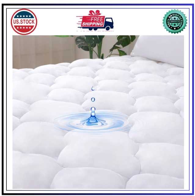 WhatsBedding Queen Mattress Pad, Waterproof Cotton Top, Pillowtop, Quilted