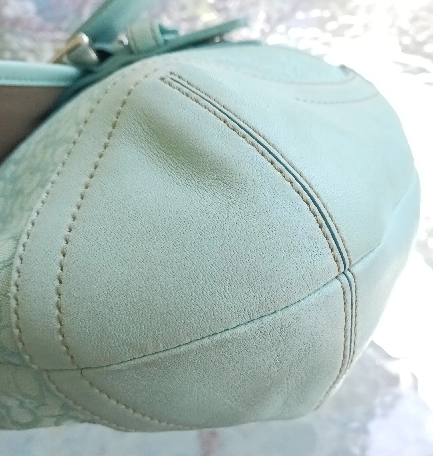 Borsa a tracolla Coach vintage F06808 Soho Robin Egg blu firma C e pelle