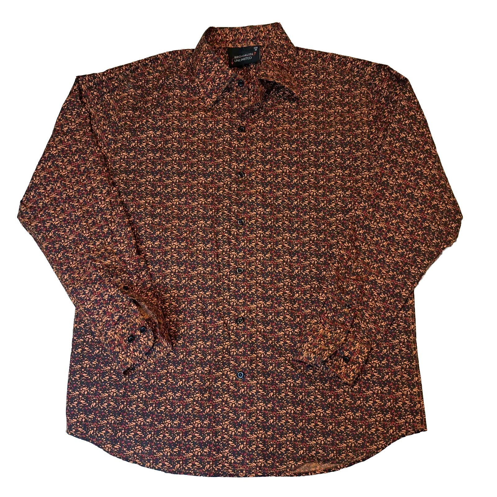 Orange Black Patterned Long Sleeved Button Down C… - image 1