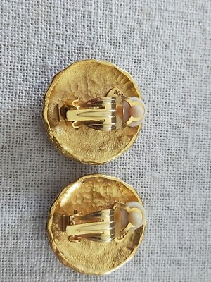 Boucles D'oreilles Vintage En Pâte De Verre Signées SOPHIE GOETSCH - Cuivre Doré à L'or Fin 24 Carats