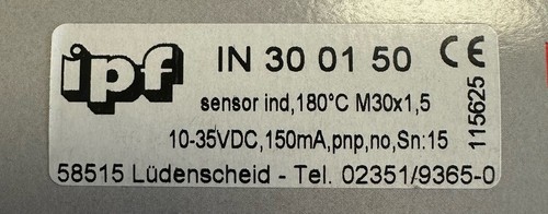 IPF Sensor ind 180°C M30x1,5 / 10-35 VDC / 150mA / IN 30 01 50 / Neu in OVP - Picture 7 of 7