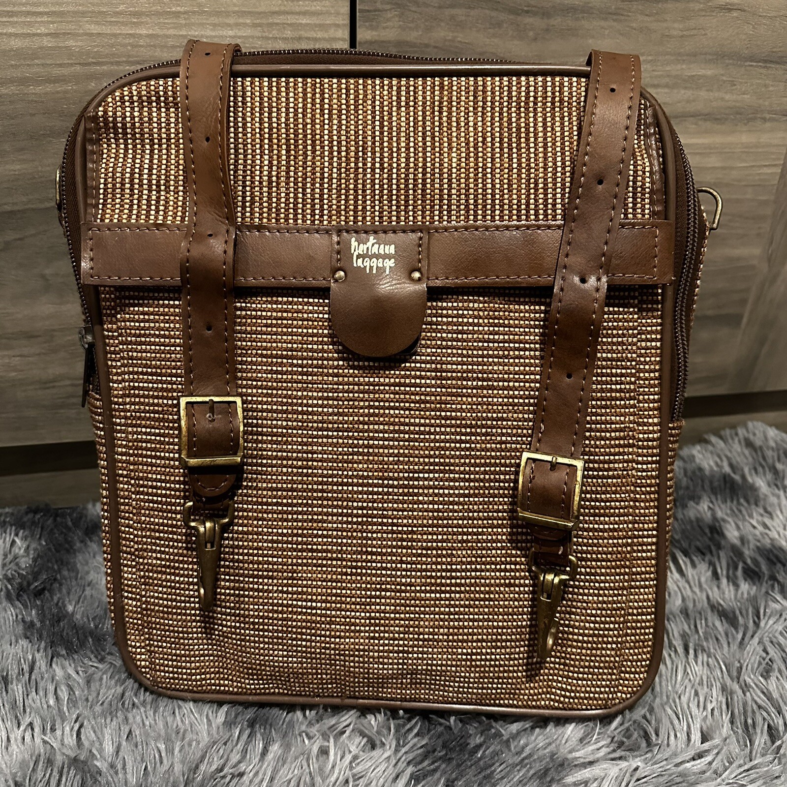 Vintage Hartmann Luggage Tweed Leather Carryon Overnight Messenger Bag