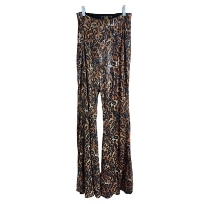 Lucky Blessed Women's Medium Leopard Print Sequin Flare Pants