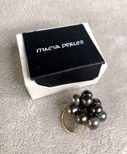 Stunning 14k Gold Ring Size 6.5 with Black Tahitian Pearls