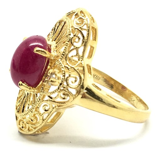 18K Yellow Gold Natural Ruby and Diamond Ring - Picture 2 of 5