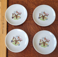 vintage child china tea set of 4 dishes Bunnies on a Seesaw - Japan
