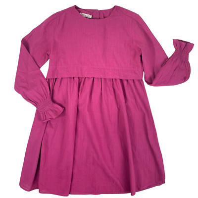 Lagenlook Cotton Babydoll Dress Button Back Fuchsia Pink EU 38 US S/M