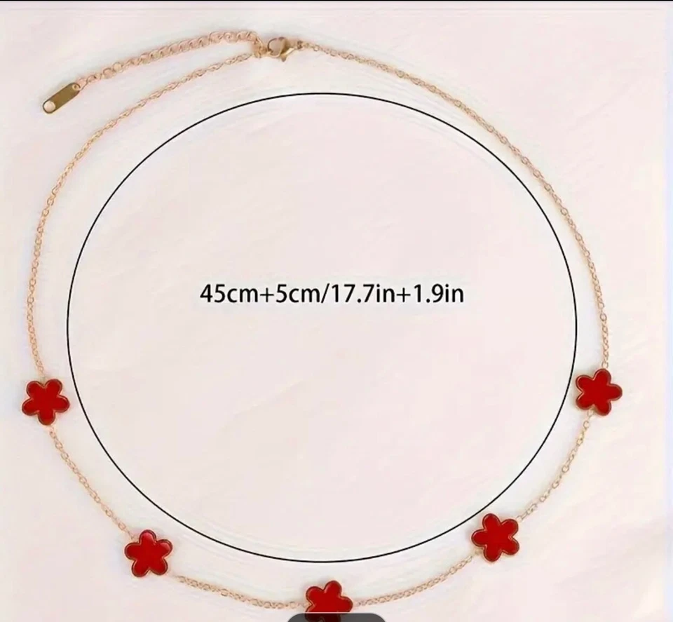 Juego de collar de trébol rojo chapado en oro de 18k con pendientes Foto 3 de 4