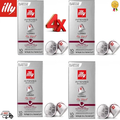 Illy Intenso Lungo Dark Roast 100& Arabica Coffee Pods 4 x Packs (40 Capsules)