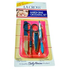 Sally Hansen La Cross Mardi Gras grooming Set CLIP, TWEEZERS ,FILE  SCISSORS
