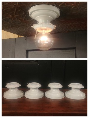 Vintage Art Deco Flush Mount Ceiling Light Fixture Pull Switch