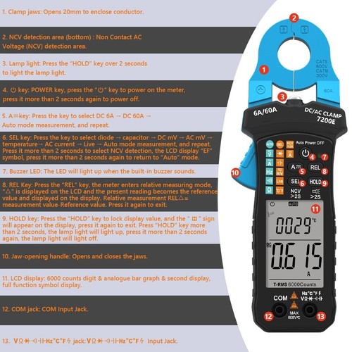BTMETER TRMS Zangenmultimeter 6000 CAT III 300V, NCV, Auto-Range, Temperatur - Bild 6 von 9