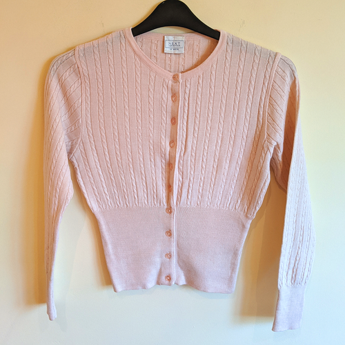 New! Next vintage baby pink cardigan - Medium - merino wool cable knit pinup top