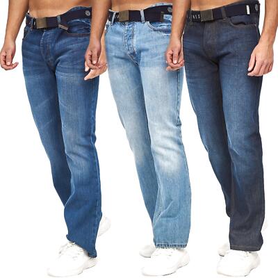 Smith and Jones Herren Denim normale Jeans Designer kostenloser Gürtel Stiefel geschnittene Hose 28-48
