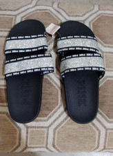 NEW VICTORIA SECRET pink slides double strap glitter US SMALL 5-6
