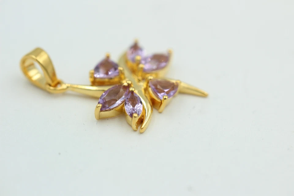 Esclusivo 2,88 Carati Ciondolo Ametista 925 Collier Collana Argento Placcato Oro - Immagine 2 di 4