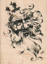 Holly Santa 2 3/4 x 3 3/4" Rubber Stamp, Santa Stamp, Christmas Stamp