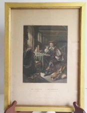 Antique The Trumpeter by Frans Van Mieris (1657) Wooden Frame Print Italy 12.25"