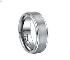 8MM Men Genuine Tungsten Carbide Step Edge Matte Center Wedding Band Ring