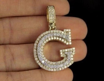 2 Ct Round Natural Moissanite Initial ''G'' Letter Pendant 14K Yellow Gold Plated