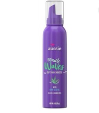 Aussie Miracle Waves Hair Mousse Medium Hold Hemp Seed Oil Anti-Frizz 6 oz