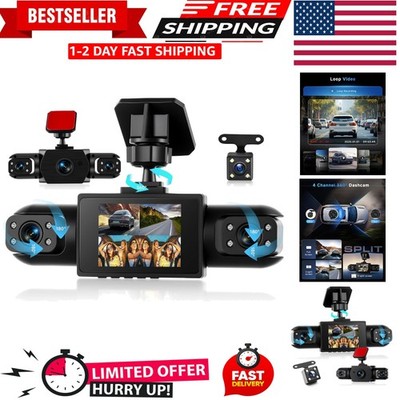 2026 New Full View Wireless Dash Cam, 360° -4 Channel Dash Cam for Cars Front/Re