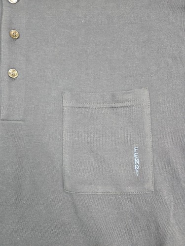 Fendi Polo Shirt Men's Italian 56 Dark Blue Front Pocket Short Sleeves 3 Button - Picture 7 of 7