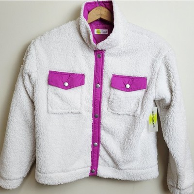 Epic Threads Girls L 14-16 Sherpa Fleece Jacket White Pink Snap Front Pockets