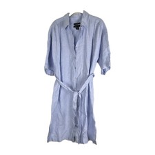 Tahari Womens Light Blue 100% Linen Shirt Dress Sz M Boho Casual Travel