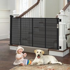 Retractable Baby Gate for Stairs, 33" Tall, Extends to 55", Support Rods, Pet Sa