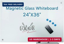Glass Whiteboard 36"X24" Magnetic Dry Erase Board Frameless Wall Mounted White B