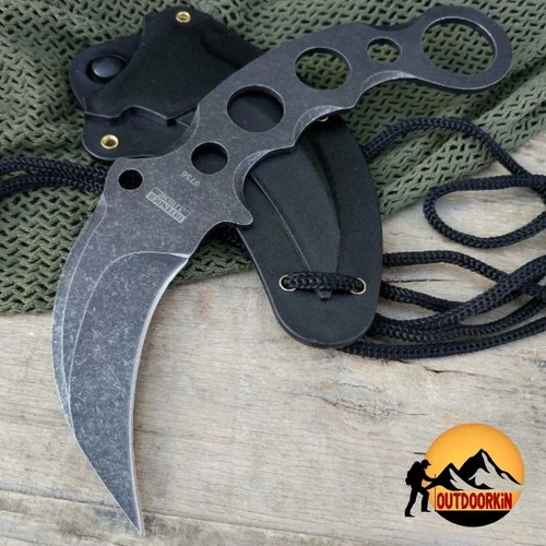 Tactical STONEWASHED Survival Hunting COMBAT Karambit Fixed Blade NECK Knife