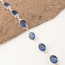 Sterling Silber Oval London Blau Topas Edelstein Kette Tochter Armband Schmuck