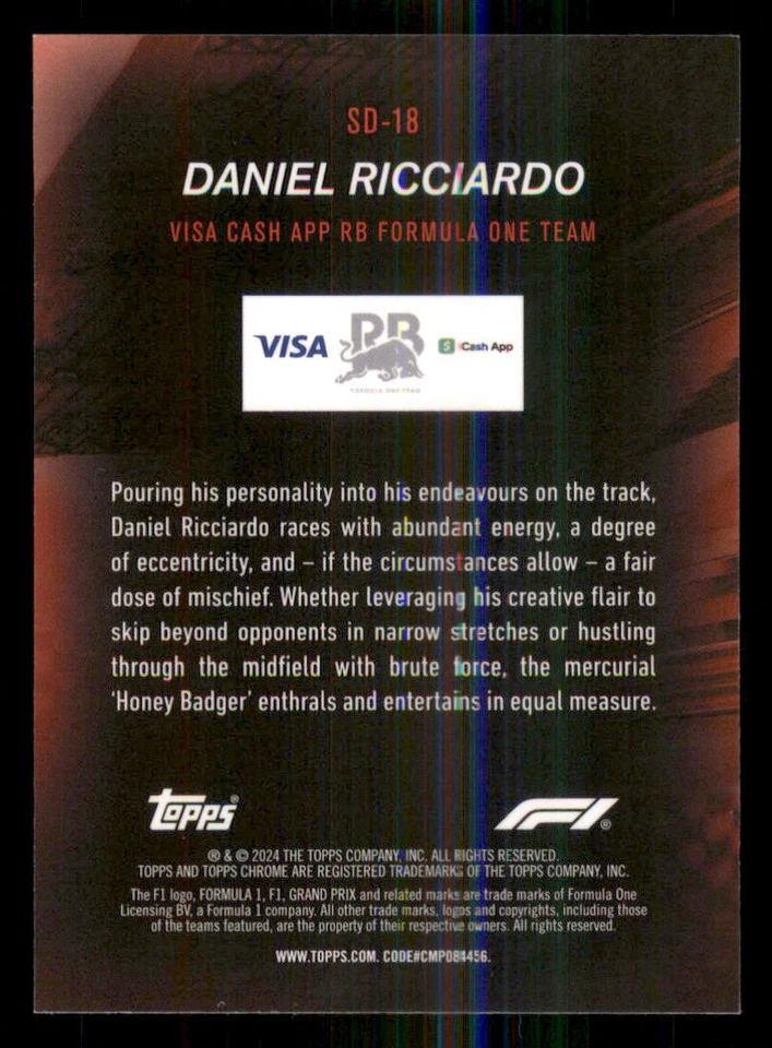 2024 Topps Chrome Formula 1 Speed Demons #SD18 Daniel Ricciardo - Image 2 of 2