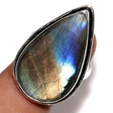 Fiery Labradorite 925 Silver Plated Ring US 8 Premium Jewellery Trendy GW