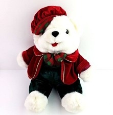 Vintage 1996 Teddy White Christmas Bear Dressed Plush 14 inch Stuffed Animal