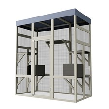 70.1" Tall Wooden Outdoor Catio with Weatherproof Roof, 2 Cozy Cat Houses  Play