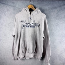 Vintage New York Yankees Hoodie Mens XL Spellout MLB Lee Sport Pullover Gray