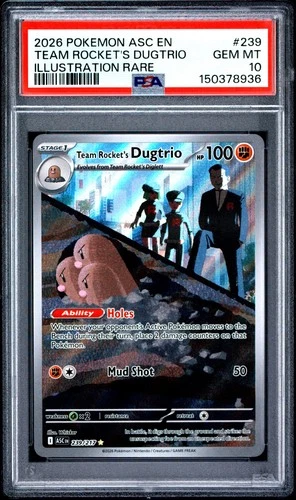 2026 POKEMON ASCENDED HEROES ILLUSTRATION RARE #239 TEAM ROCKET'S DUGTRIO PSA 10
