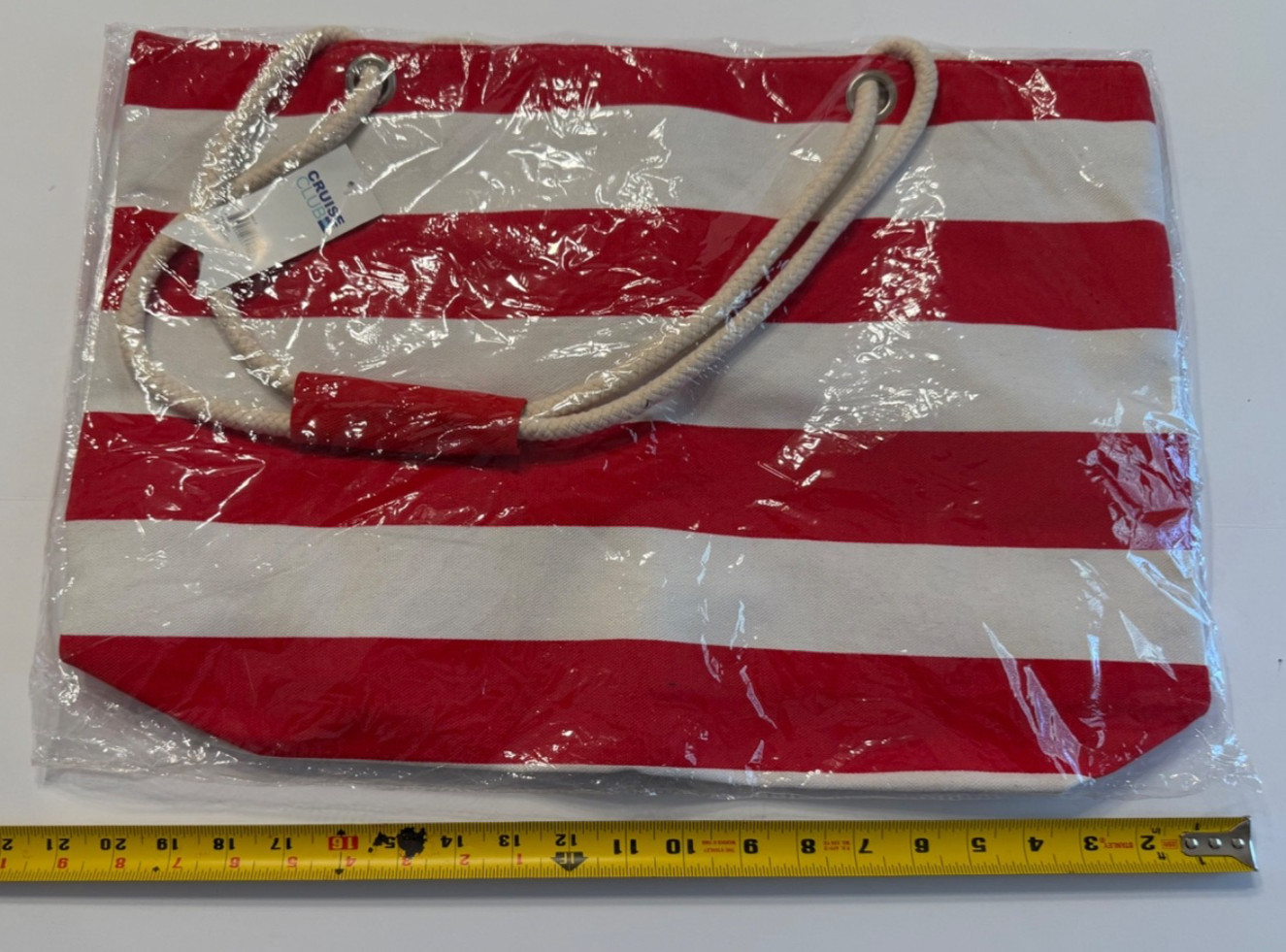 Cruise Club Rope Handle Beach Tote Bag Red and White Stripe