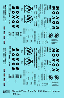 K4 HO Scale Decals Monon ACF and PS-2 Covered Hopper Black