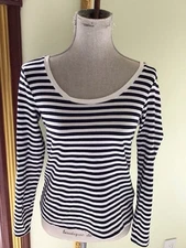 H&M Striped long Sleeve Top Size L Navy White Classic Style Preppy Nautical